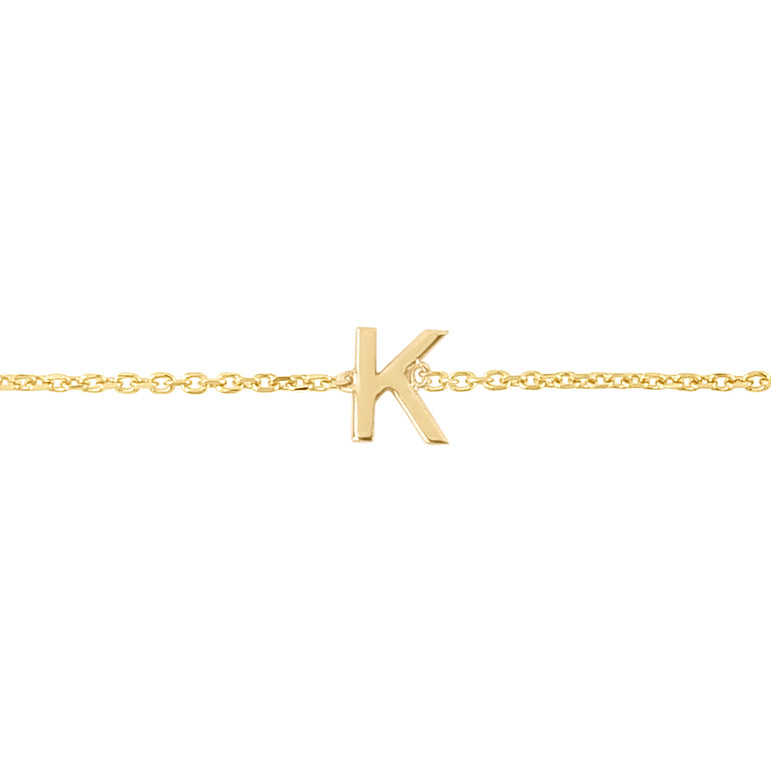 14K Mini Initial K Necklace-Yellow | Spring Ring