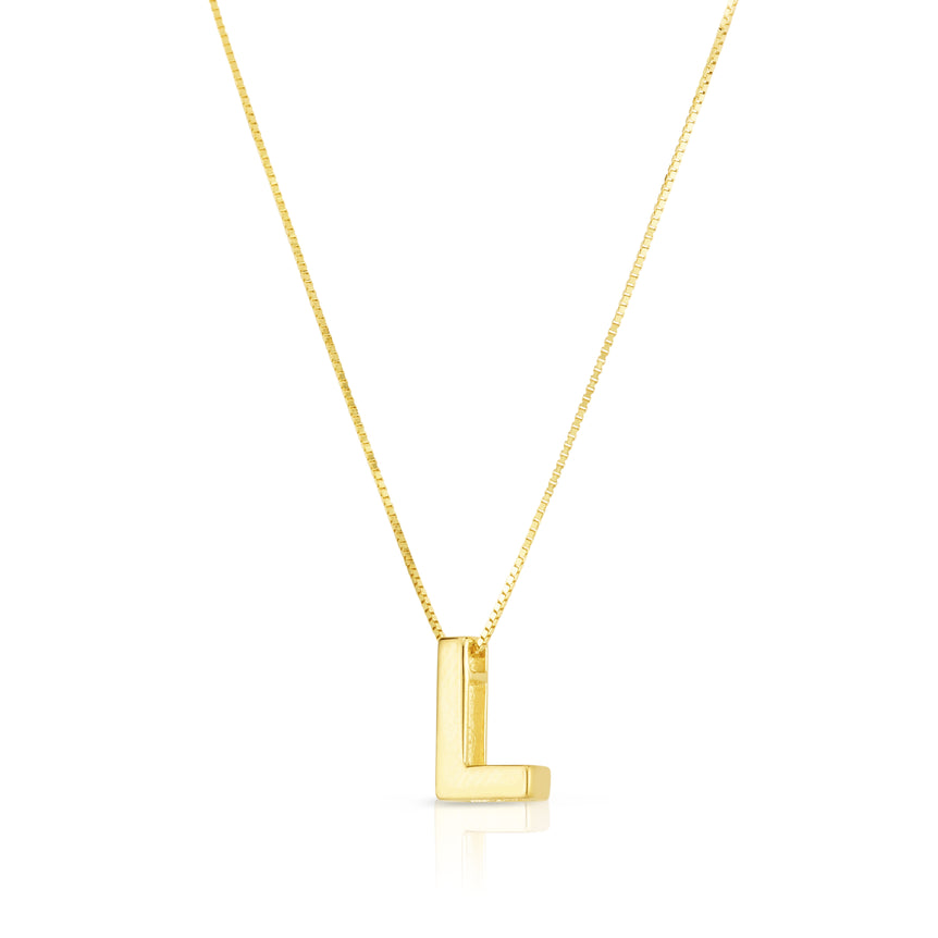 14K Gold Block Letter Initial L Necklace-Yellow | Lobster