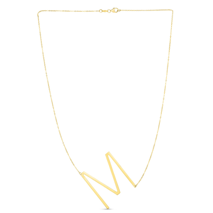 14K Gold Large Initial M Necklace-Yellow | Lobster