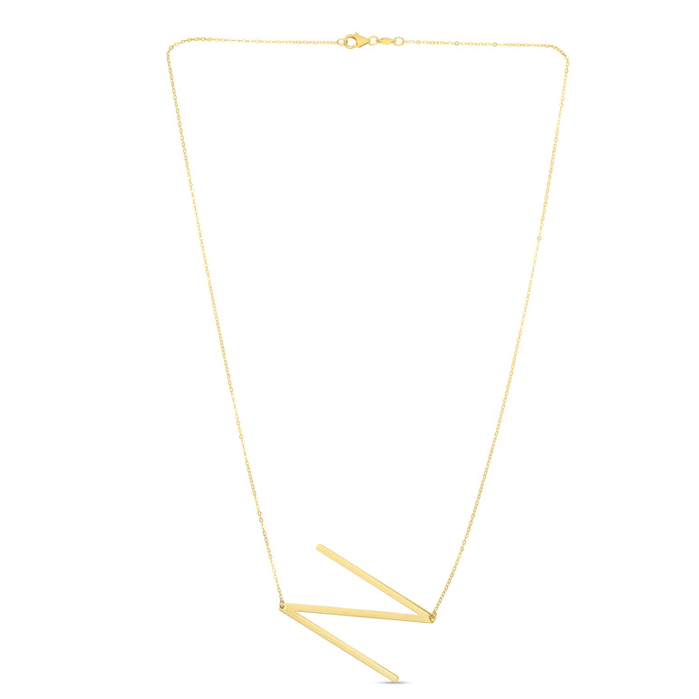 14K Gold Large Initial N Necklace-Yellow | Lobster
