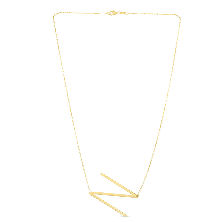 14K Gold Large Initial N Necklace-Yellow | Lobster