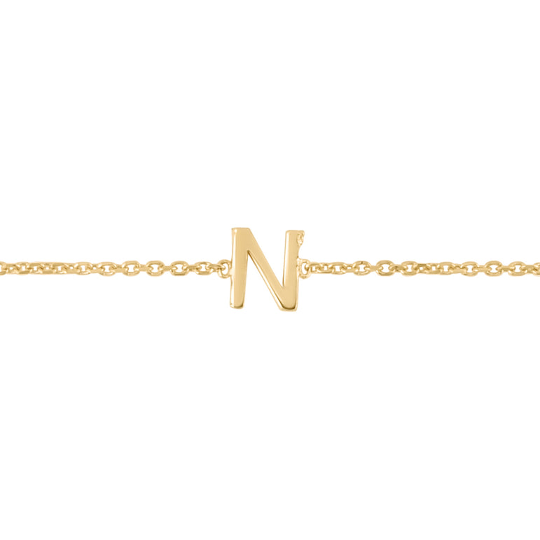 14K Mini Initial N Necklace-Yellow | Spring Ring