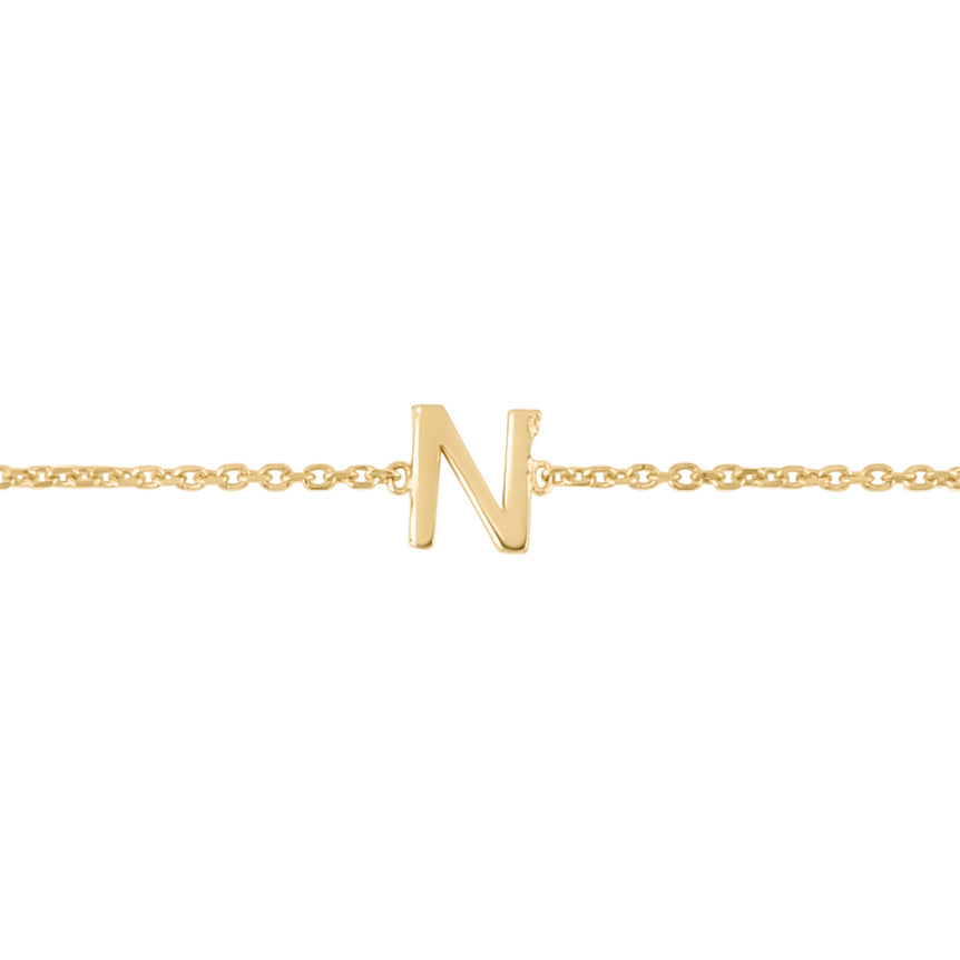 14K Mini Initial N Necklace-Yellow | Spring Ring