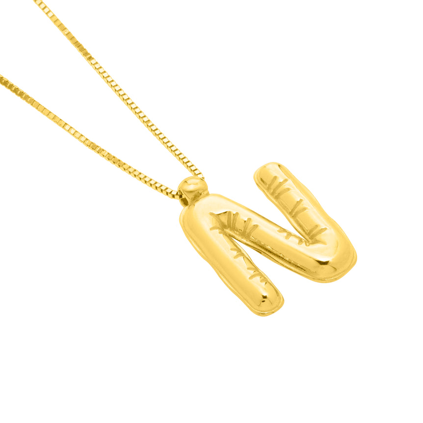 14K Helium Initial N Pendant-Yellow | Spring Ring