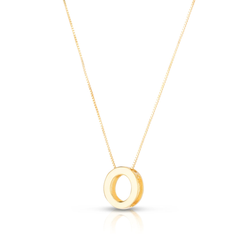 14K Gold Block Letter Initial O Necklace-Yellow | Lobster