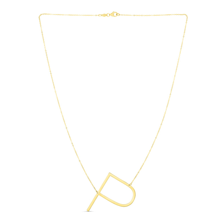 14K Gold Large Initial P Necklace-Yellow | Lobster