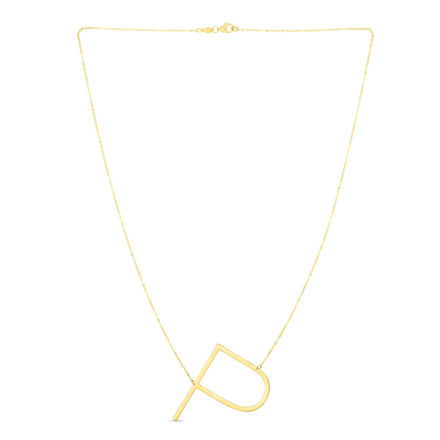14K Gold Large Initial P Necklace-Yellow | Lobster