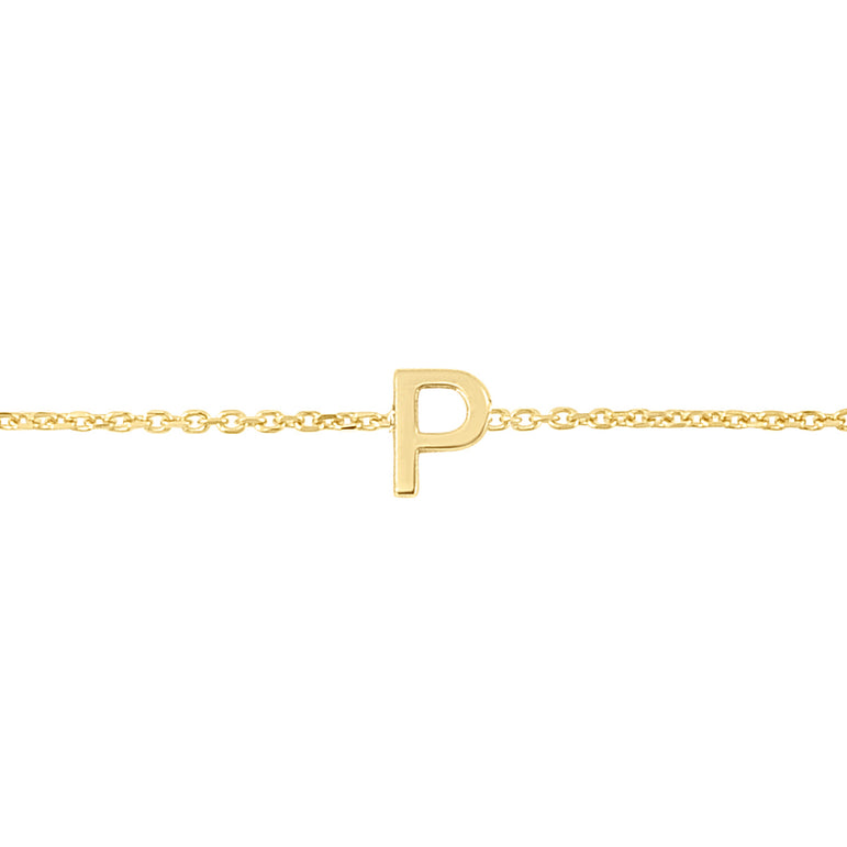 14K Mini Initial P Necklace-Yellow | Spring Ring