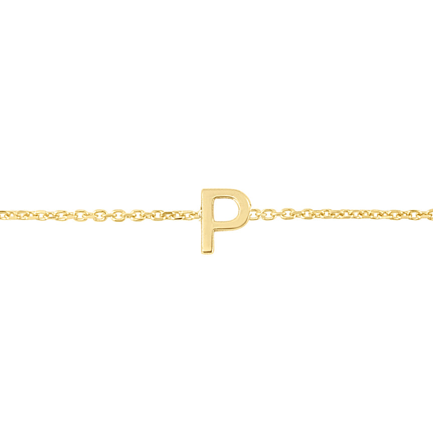 14K Mini Initial P Necklace-Yellow | Spring Ring