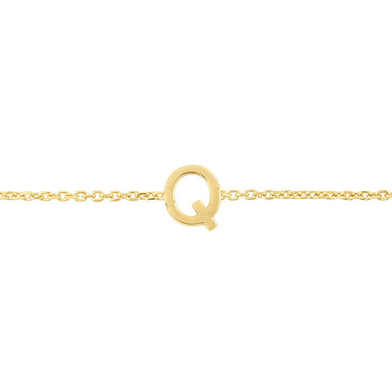 14K Mini Initial Q Necklace-Yellow | Spring Ring