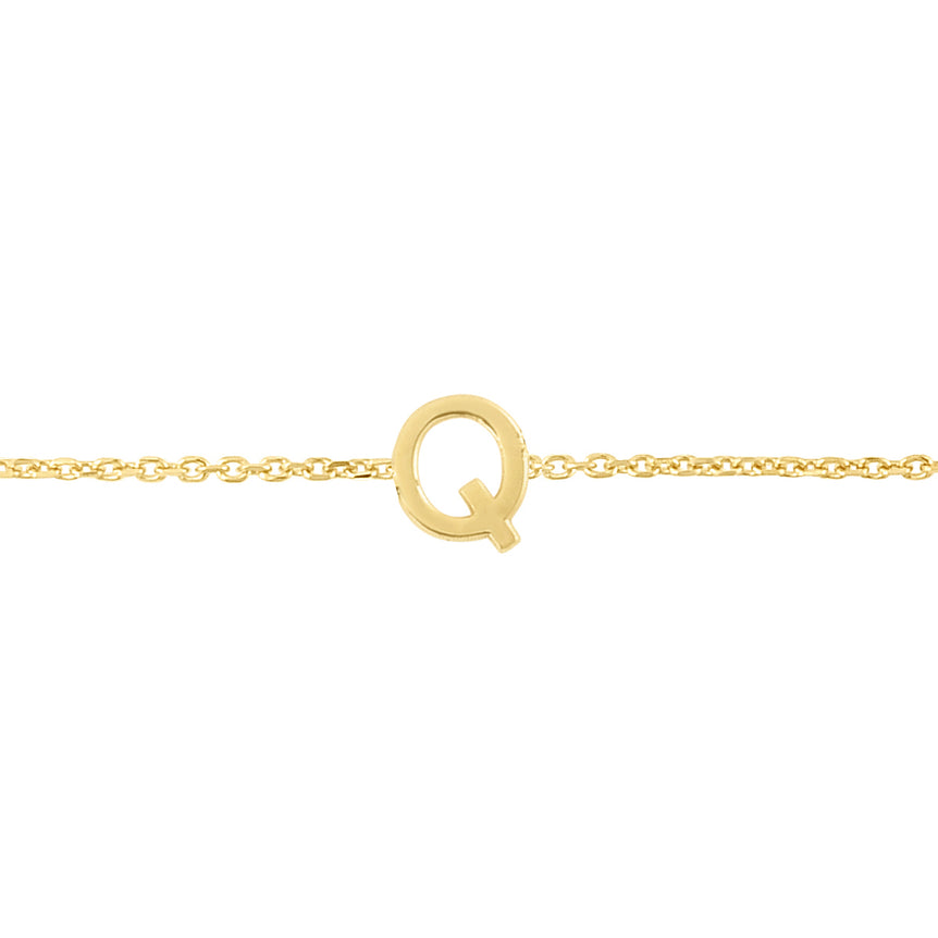 14K Mini Initial Q Necklace-Yellow | Spring Ring