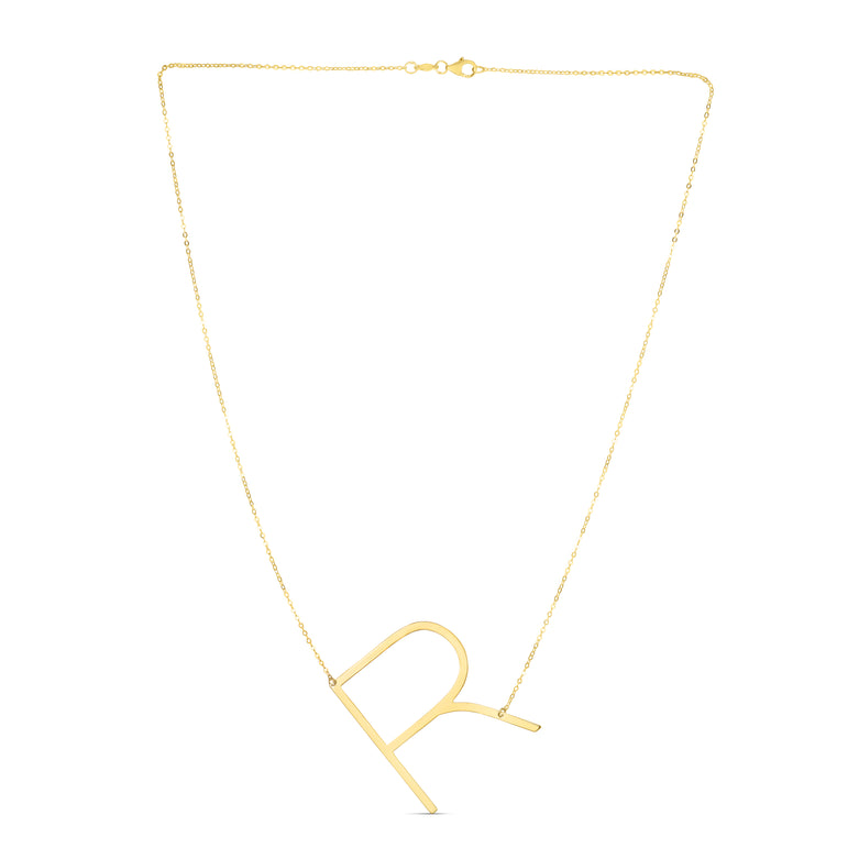 14K Gold Large Initial R Necklace-Yellow | Lobster