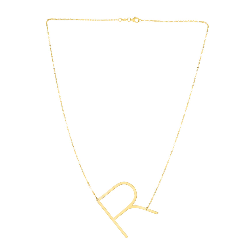 14K Gold Large Initial R Necklace-Yellow | Lobster