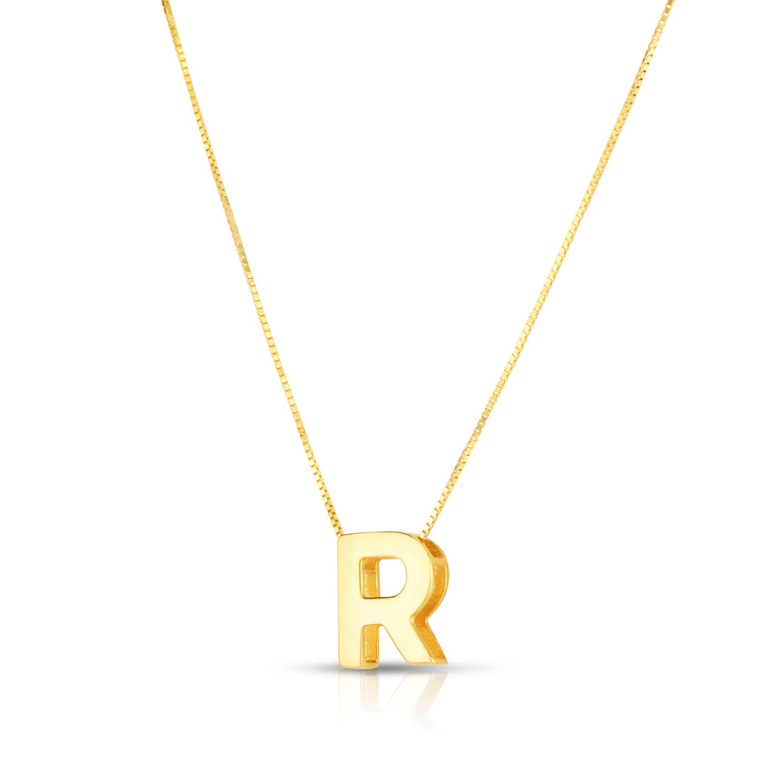 14K Gold Block Letter Initial R Necklace-Yellow | Lobster