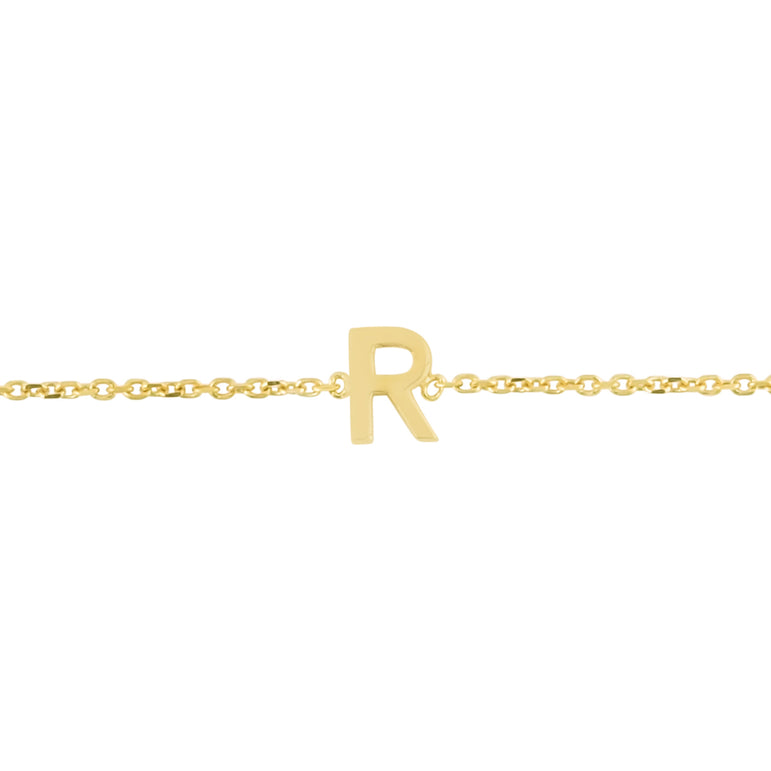 14K Mini Initial R Necklace-Yellow | Spring Ring