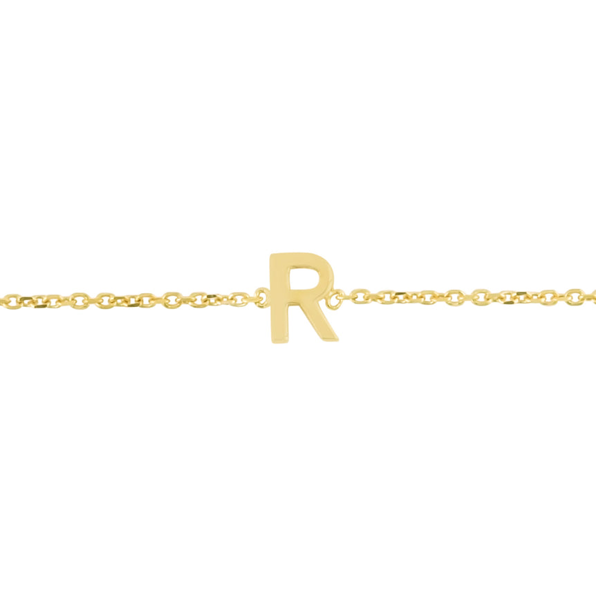 14K Mini Initial R Necklace-Yellow | Spring Ring