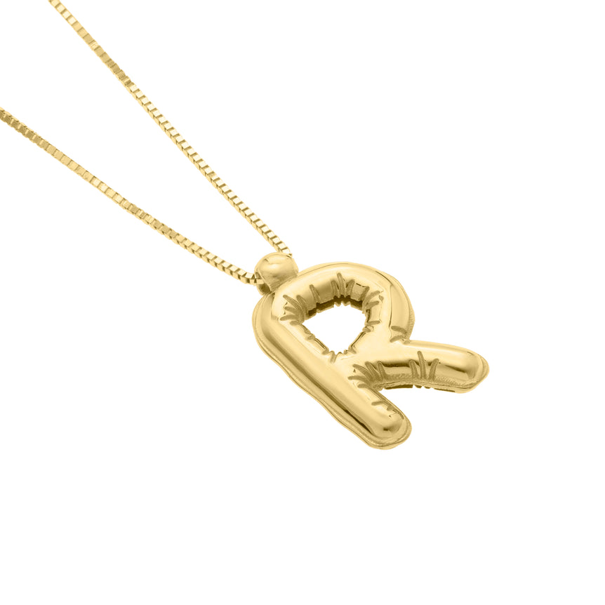 14K Helium Initial R Pendant-Yellow | Spring Ring