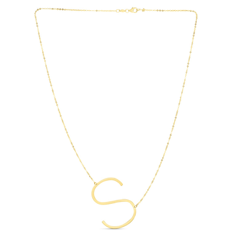 14K Gold Large Initial S Necklace-Yellow | Lobster
