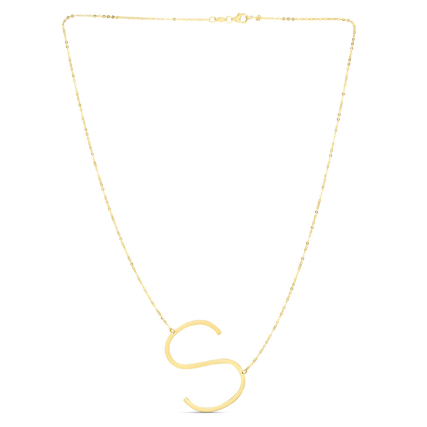 14K Gold Large Initial S Necklace-Yellow | Lobster