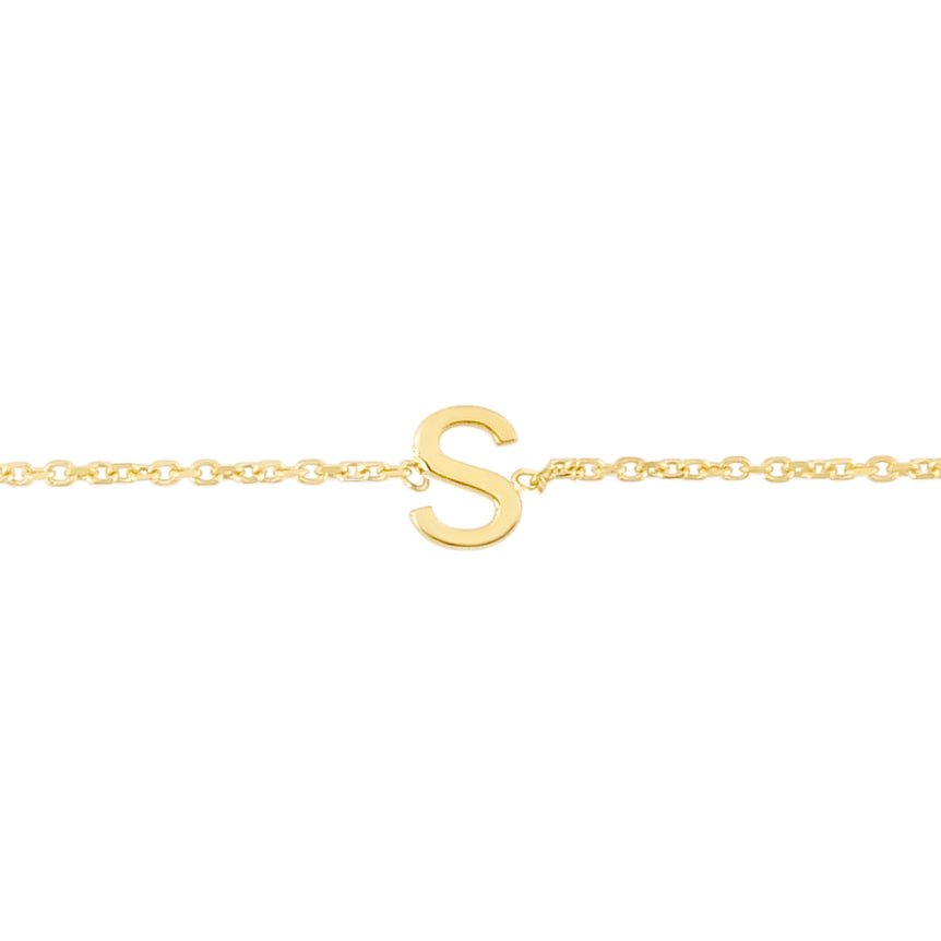 14K Mini Initial S Necklace-Yellow | Spring Ring