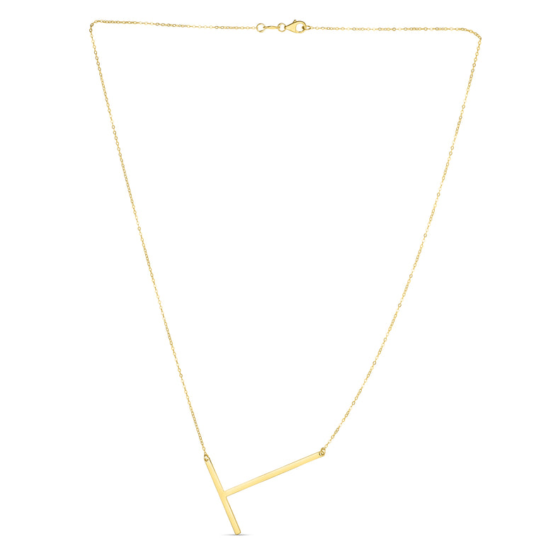 14K Gold Large Initial T Necklace-Yellow | Lobster