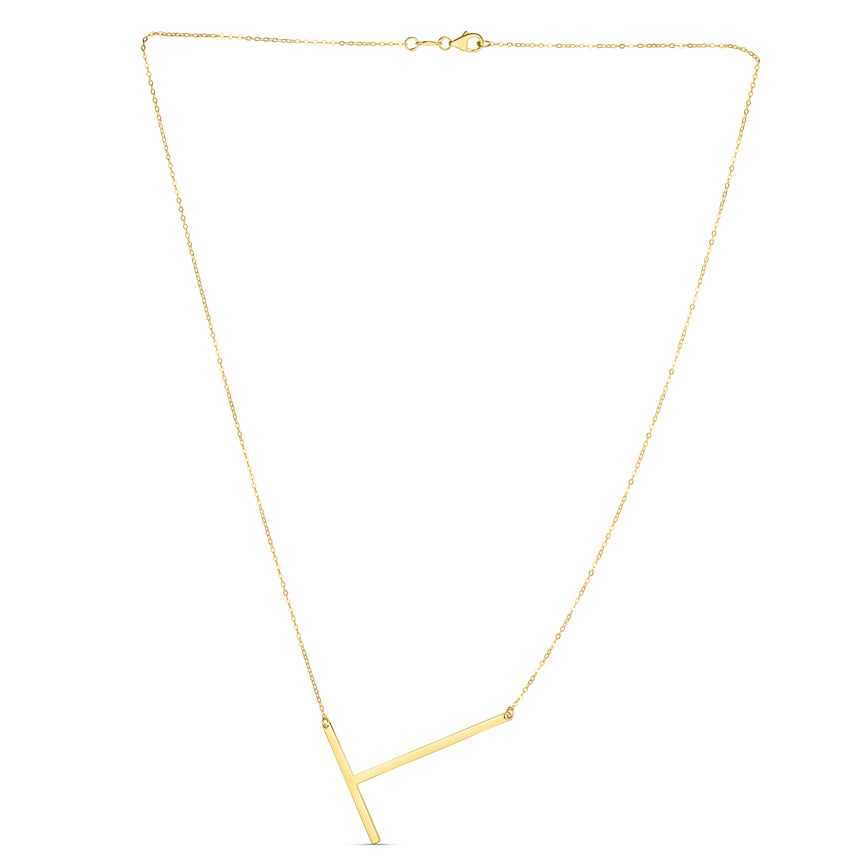 14K Gold Large Initial T Necklace-Yellow | Lobster
