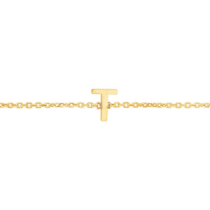 14K Mini Initial T Necklace-Yellow | Spring Ring