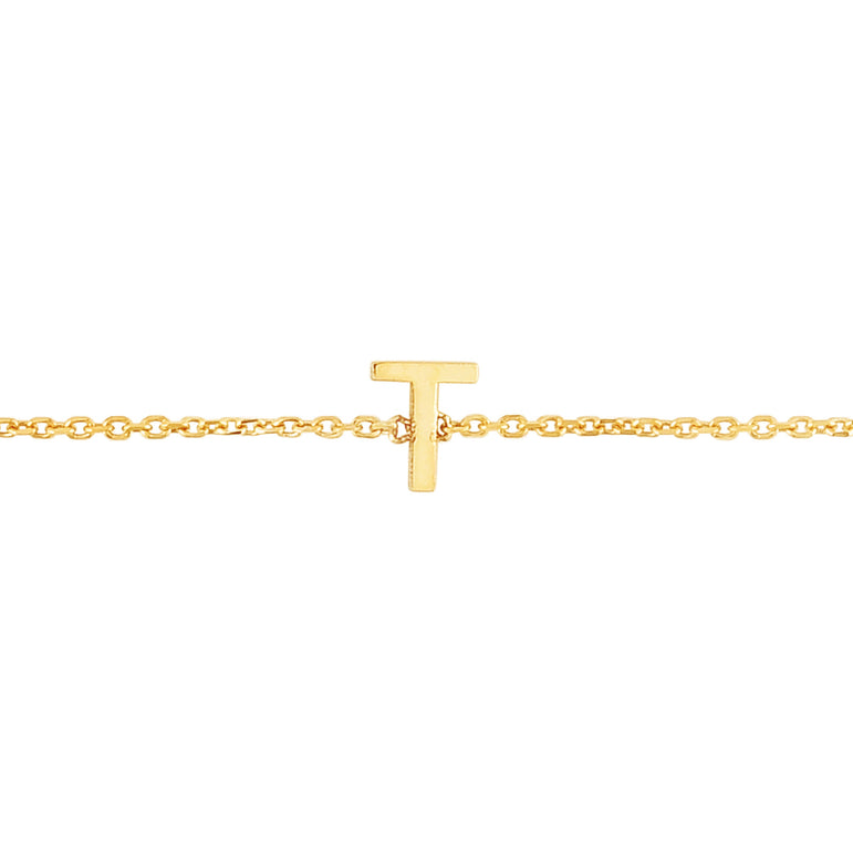14K Mini Initial T Necklace-Yellow | Spring Ring