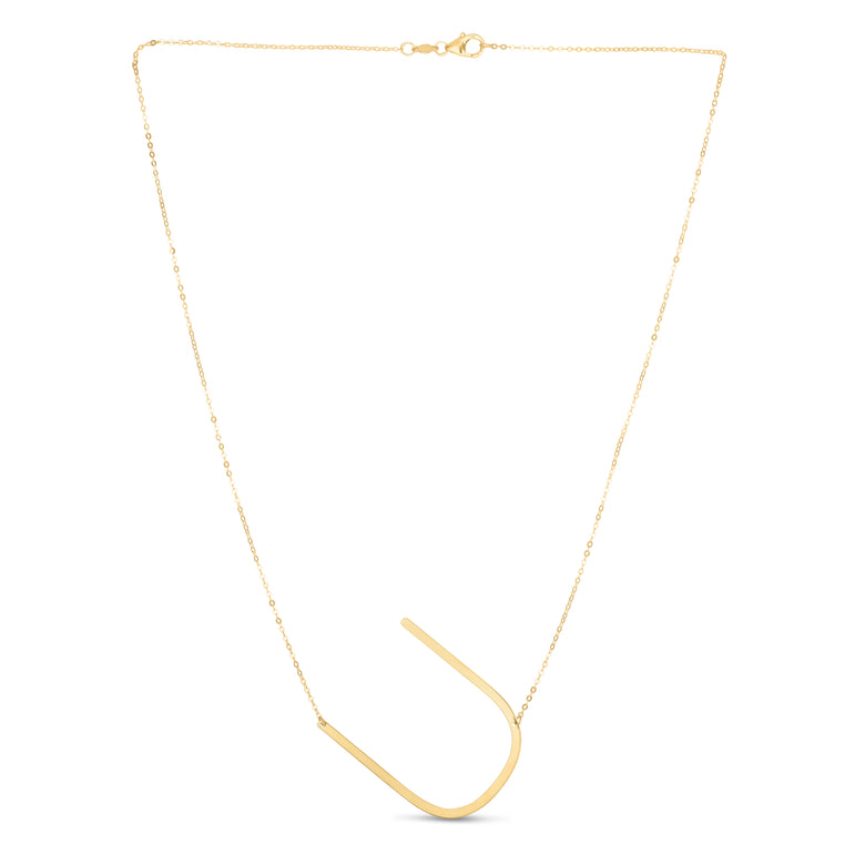 14K Gold Large Initial U Necklace-Yellow | Lobster