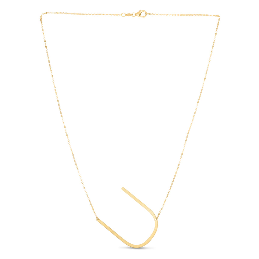 14K Gold Large Initial U Necklace-Yellow | Lobster