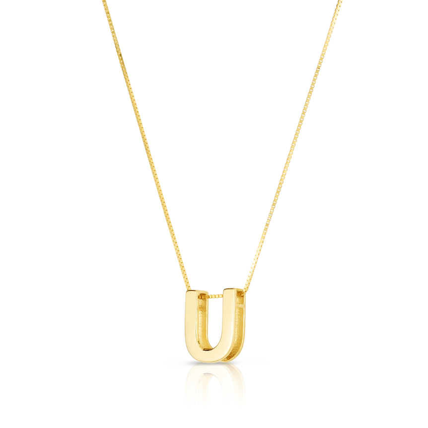 14K Gold Block Letter Initial U Necklace-Yellow | Lobster