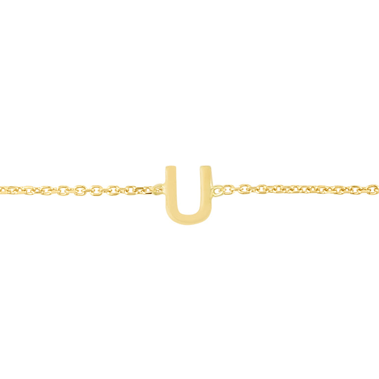 14K Mini Initial U Necklace-Yellow | Spring Ring