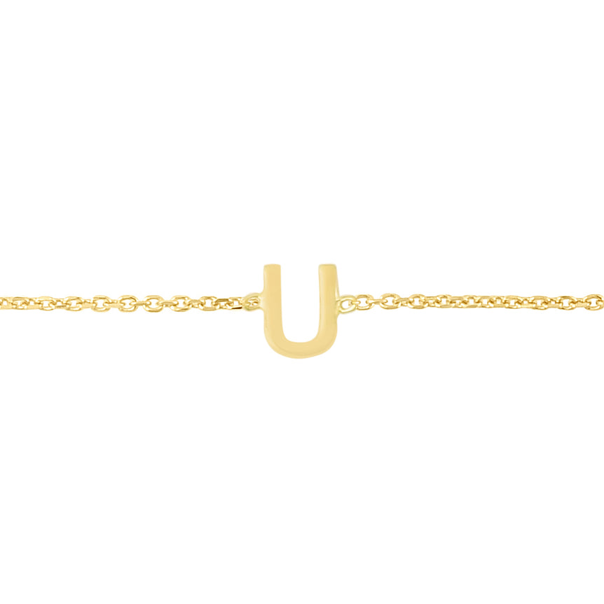 14K Mini Initial U Necklace-Yellow | Spring Ring