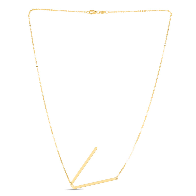 14K Gold Large Initial V Necklace-Yellow | Lobster