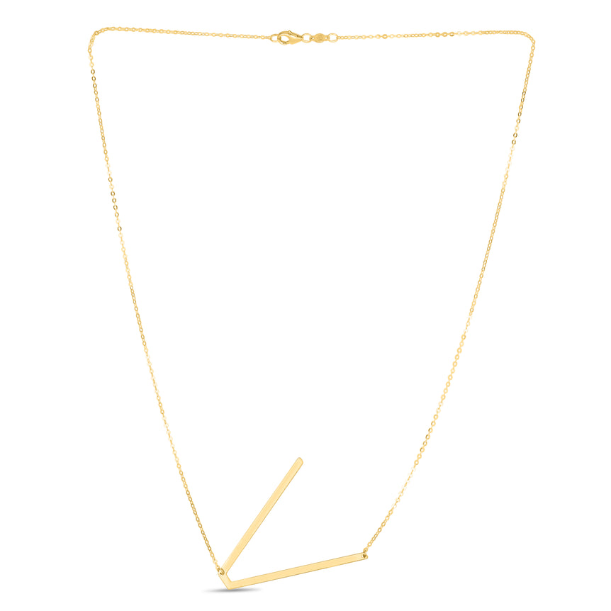14K Gold Large Initial V Necklace-Yellow | Lobster