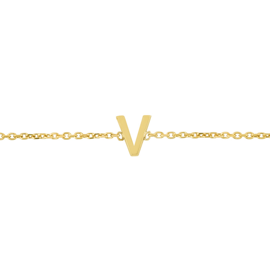 14K Mini Initial V Necklace-Yellow | Spring Ring