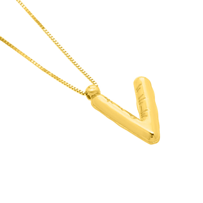 14K Helium Initial V Pendant-Yellow | Spring Ring