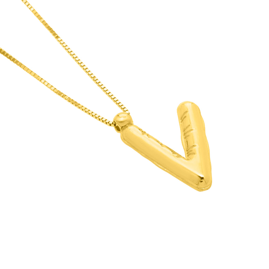 14K Helium Initial V Pendant-Yellow | Spring Ring