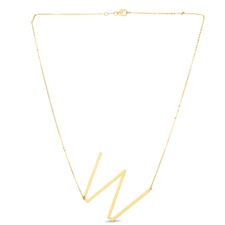 14K Gold Large Initial W Necklace-Yellow | Lobster