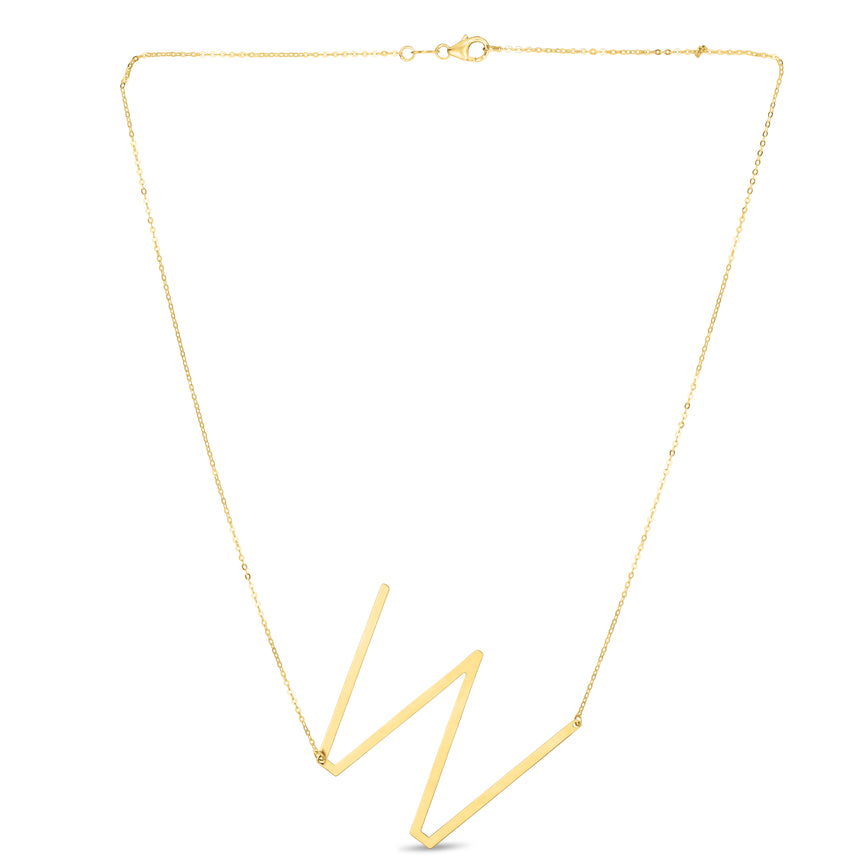 14K Gold Large Initial W Necklace-Yellow | Lobster