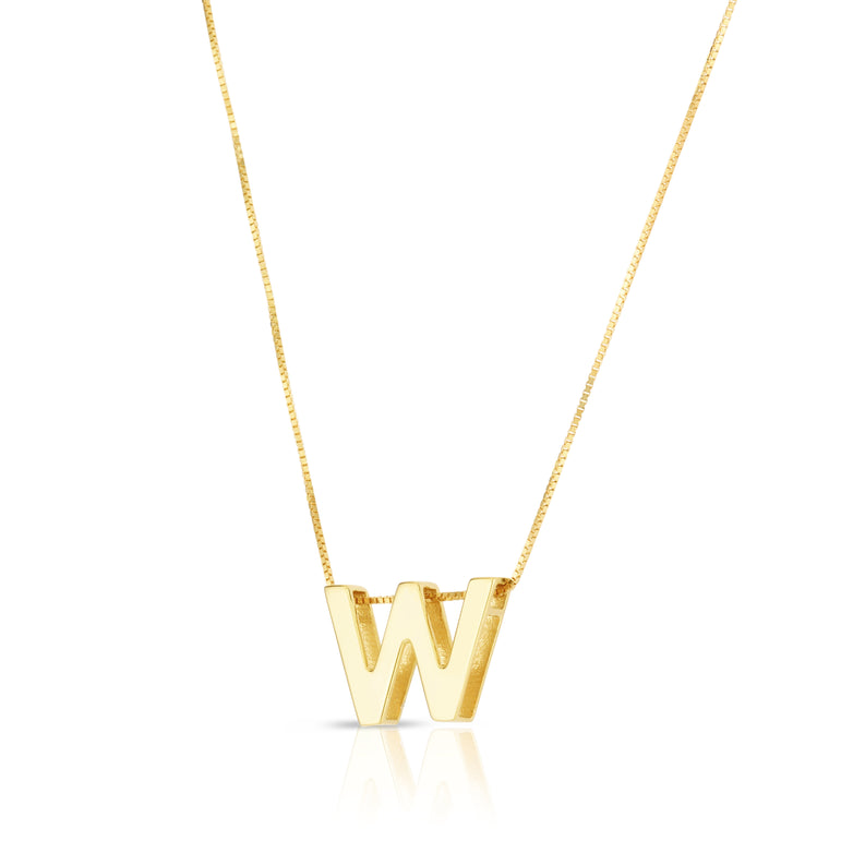 14K Gold Block Letter Initial W Necklace-Yellow | Lobster