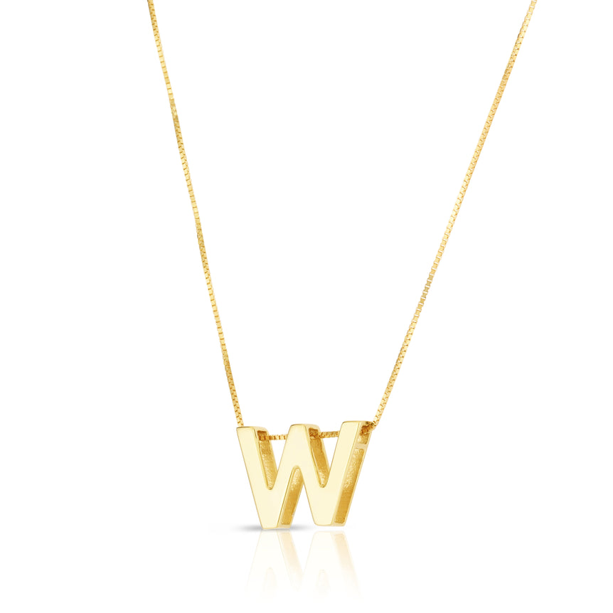 14K Gold Block Letter Initial W Necklace-Yellow | Lobster
