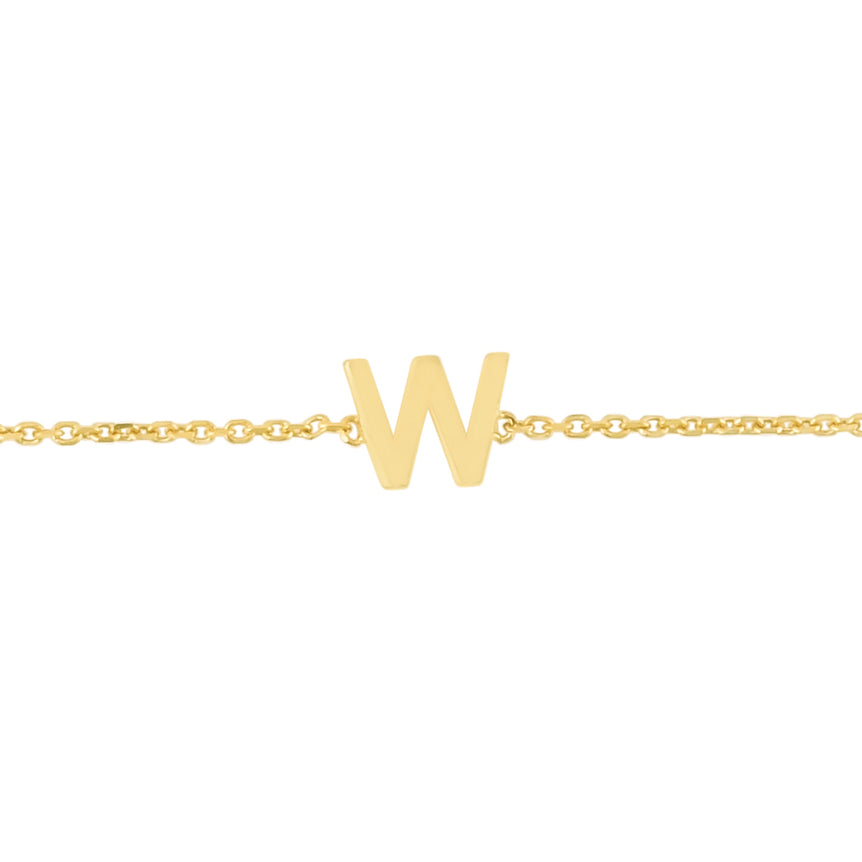 14K Mini Initial W Necklace-Yellow | Spring Ring