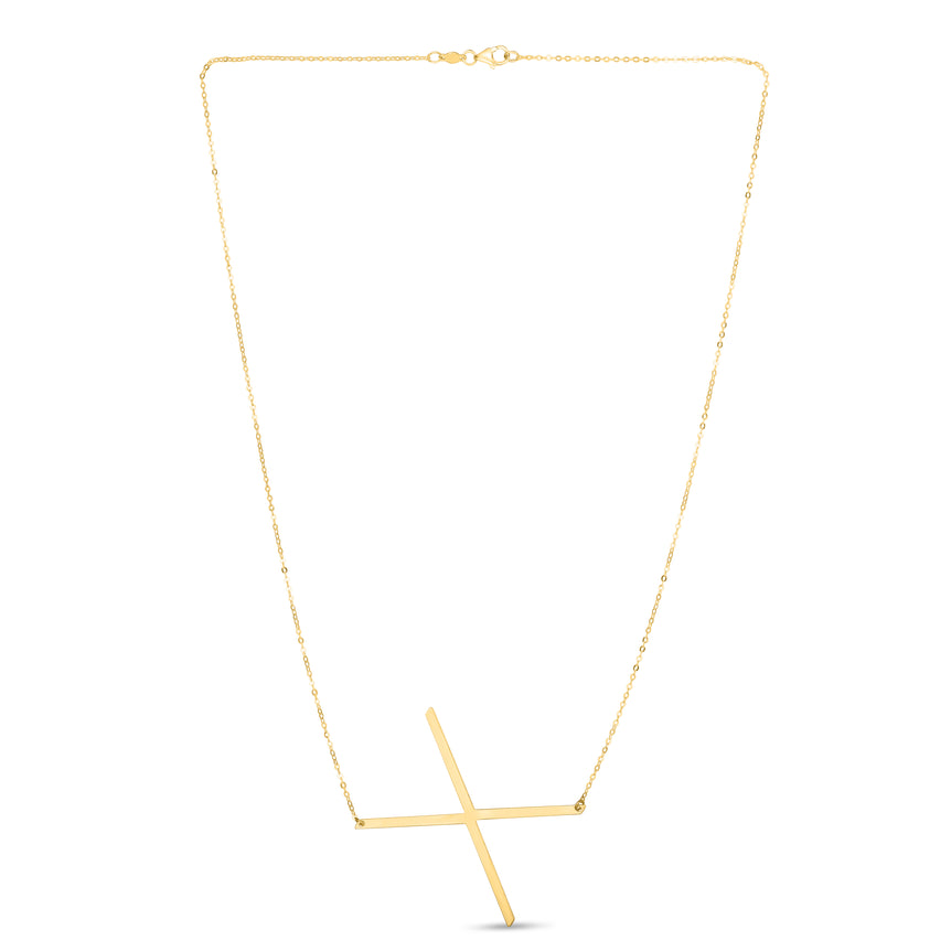 14K Gold Large Initial X Necklace-Yellow | Lobster
