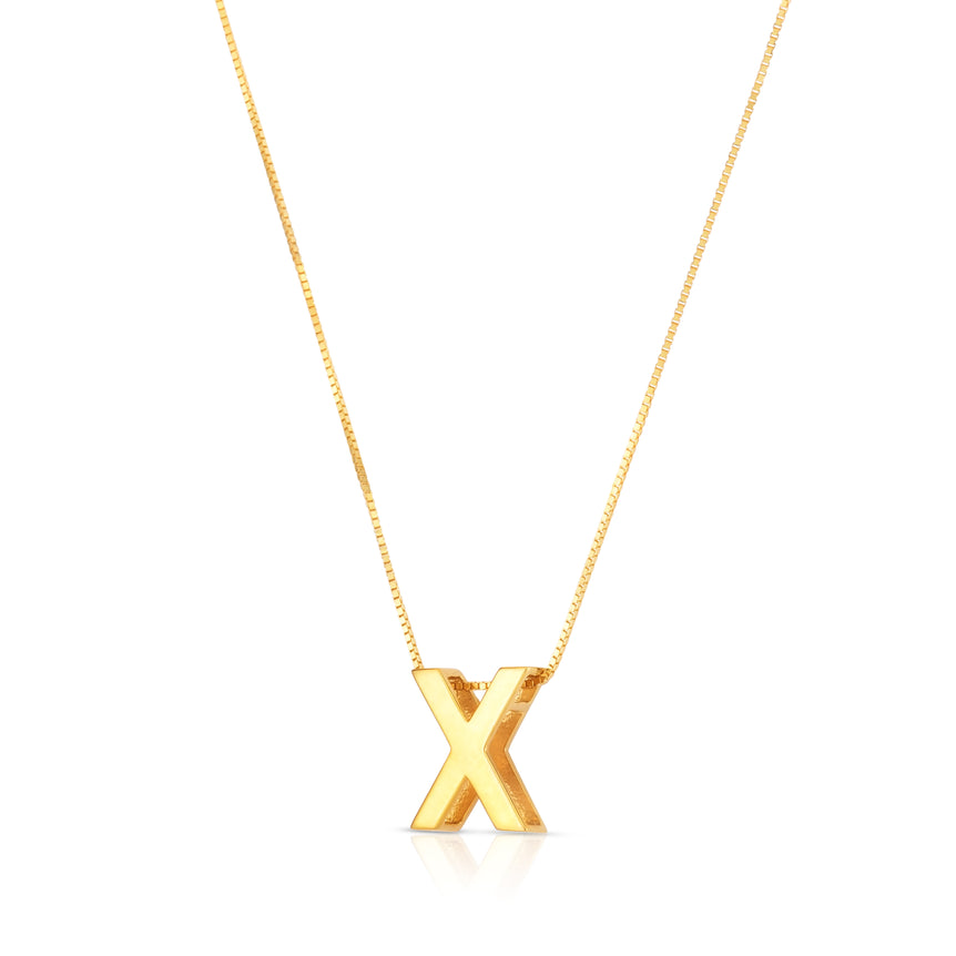 14K Gold Block Letter Initial X Necklace-Yellow | Lobster