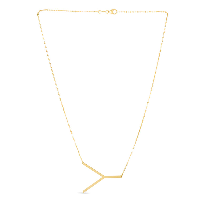 14K Gold Large Initial Y Necklace-Yellow | Lobster