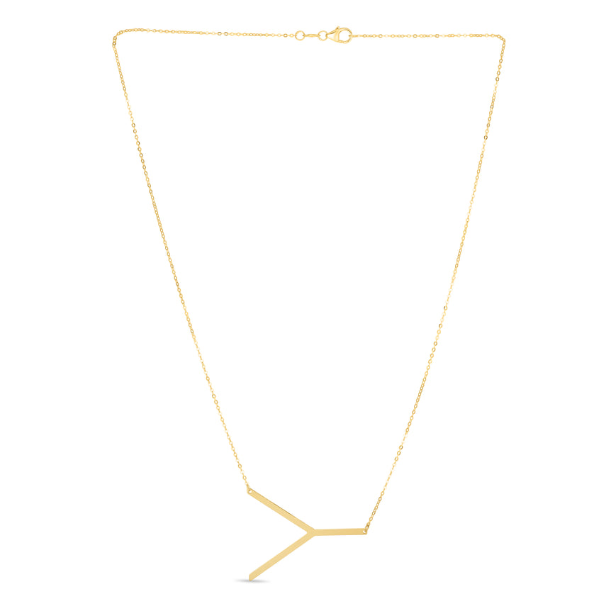 14K Gold Large Initial Y Necklace-Yellow | Lobster