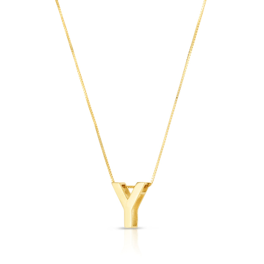 14K Gold Block Letter Initial Y Necklace-Yellow | Lobster