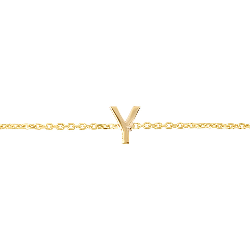 14K Mini Initial Y Necklace-Yellow | Spring Ring