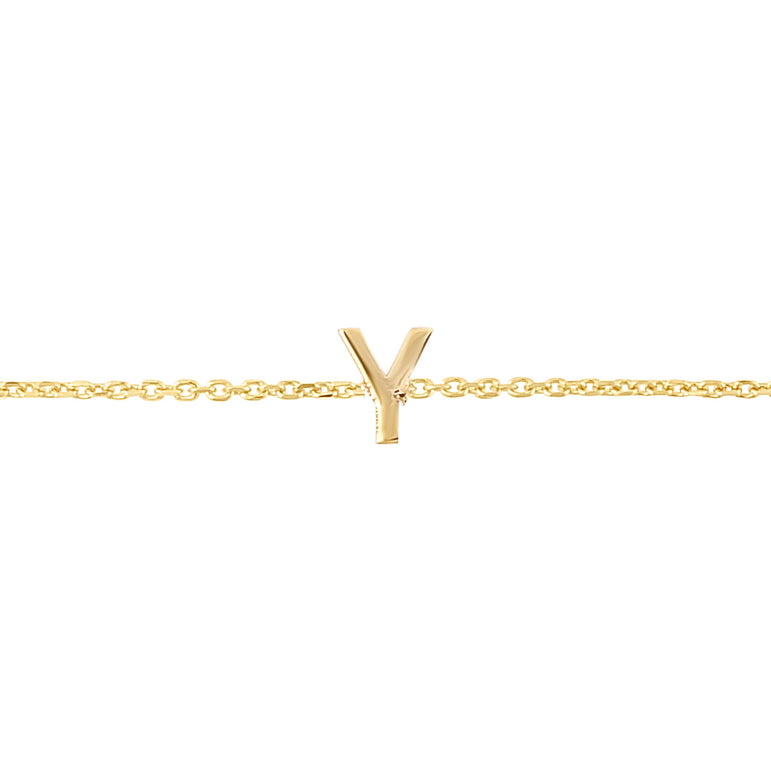 14K Mini Initial Y Necklace-Yellow | Spring Ring
